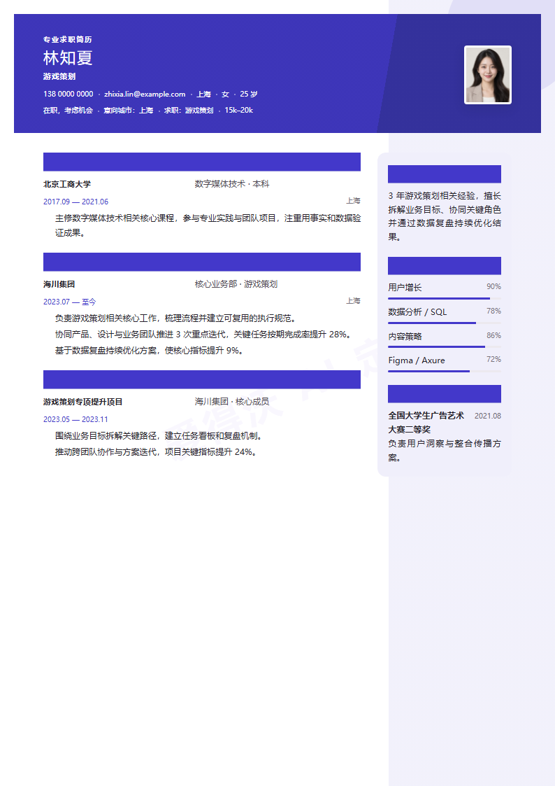 国内简历Resume样式示例